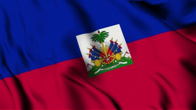 3D animation of the national flag of Haiti waving in slow motion. Close-up view with realistic fabric texture in 4K resolution. Ideal for Independence Day, patriotic videos, and national celebrations.