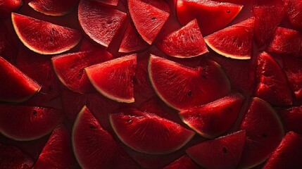 Close-up of many watermelon slices