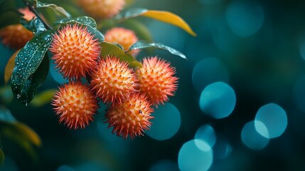 Close-up of orange prickly fruits on a branch