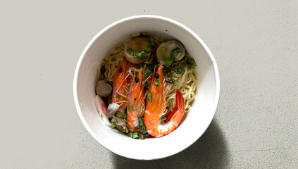 Indulge in the elegantly presented ramen noodles from Hachiban, perfectly prepared and ready for you to take away.