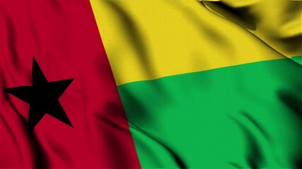 3D animation of the national flag of Guinea Bissau waving in slow motion. Close-up view with realistic fabric texture in 4K resolution. Ideal for Independence Day, patriotic videos.