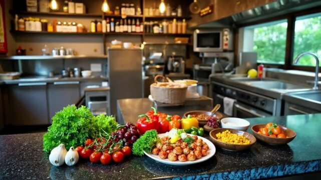 Culinary Video Fresh Ingredients and Restaurant Kitchen Preparation