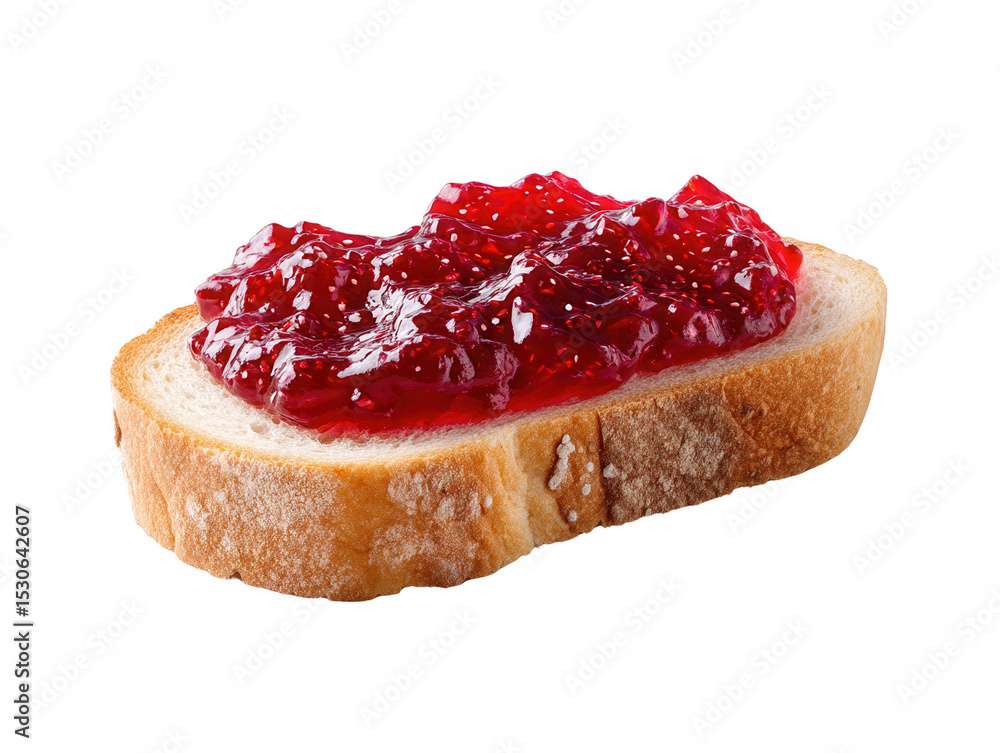 Aufkleber a slice of white bread topped with vibrant red raspberry jam, presented on a pristine white backgrou