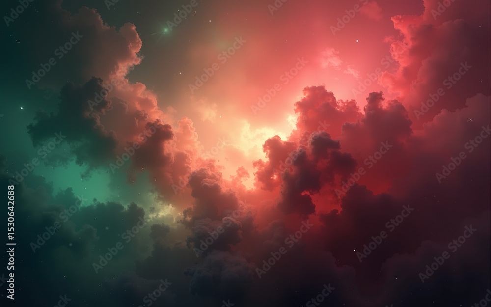 Wall mural abstract nebula formation in cosmic space with vibrant red and green hues creating a dynamic and eth