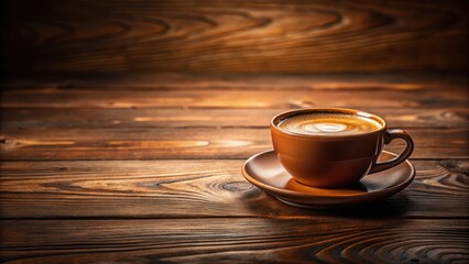 Fototapeta premium Warm brown coffee cup on wooden table