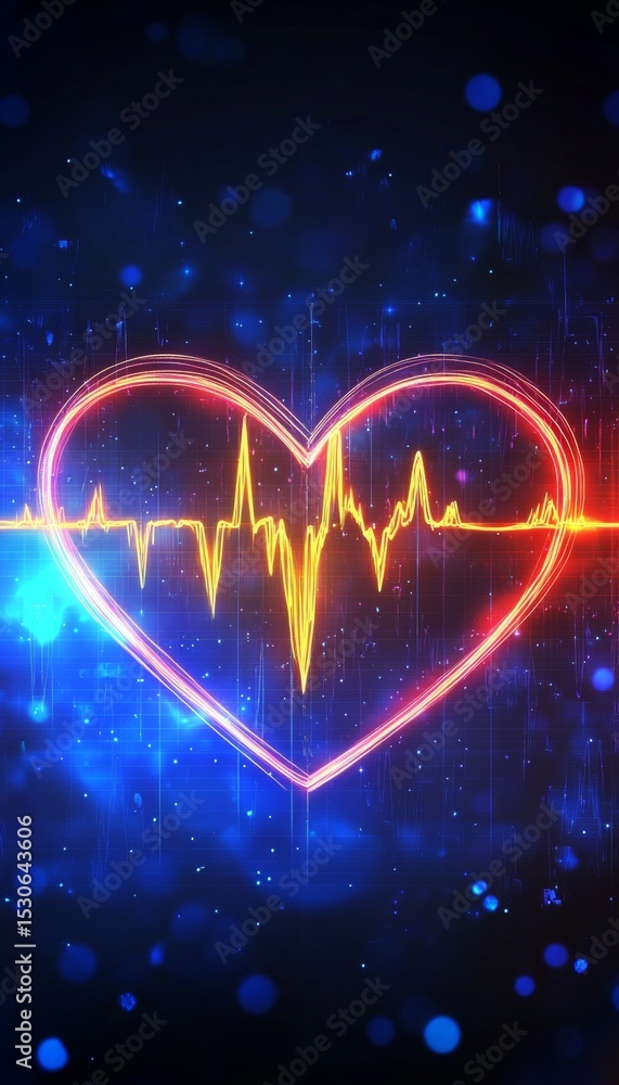 Aufkleber futuristic biomedical pulsation vector with heart symbol and heartbeat rhythm on bokeh background