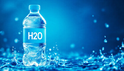 Clear reusable water bottle filled with fresh water, labeled H2O highlighting hydration and the vital importance of drinking water for health and wellness