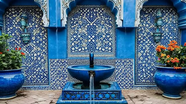 Serene Blue Moroccan Fountain