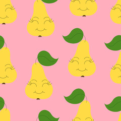 Cute Cartoon Pears Seamless Patternperas on pink