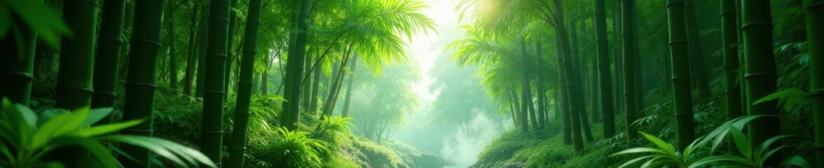 Thick bamboo thicket thrives within a steamy tropical glasshouse , growth, greenhouse, vegetation