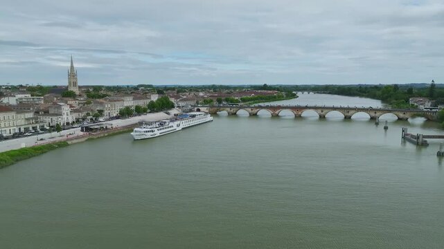 Libourne from a drone, Gironde, Nouvelle-Aquitaine, Saint-&Eacute;milion and Pomerol, Southwestern France, Europe