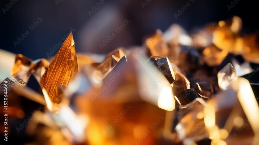 Aufkleber close-up view of a cluster of clear quartz crystals, sharp prismatic points, and orange color highli