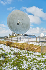 Dish receivers for satellite communications in Burum Friesland The Netherlands in winter with snow. Also known as It Grutte Ear in Frisian language which translates to The large ear.	