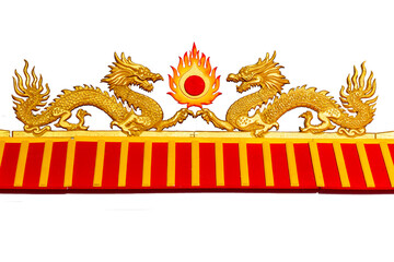Golden dragon on red ribbon with white background for chinese new year