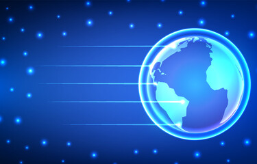 Digital technology background. Network futuristic online data cyber system fiber optic design wireless wifi map and world.