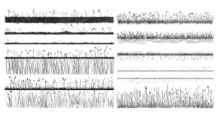 Fototapeta premium cad pattern, forest section, soil layer, lawn texture, line art, grass background, architecture vector illustration, landscape drawing, nature elements, ground surface, earth design.