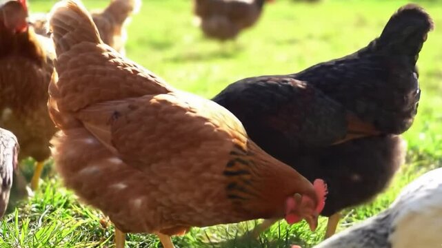 poules en libert&eacute; dans un pr&egrave;s