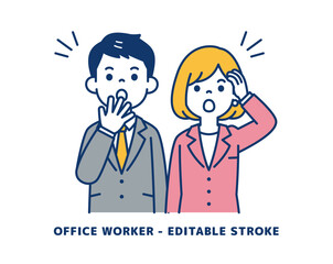 うっかりミスに気付く、ビジネスマンのベクターイラスト素材＿男女セット