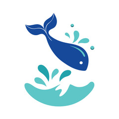 Naklejka premium Playful illustration of a blue whale jumping out of the water with splash elements