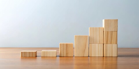 Wooden blocks arranged in ascending order on a table