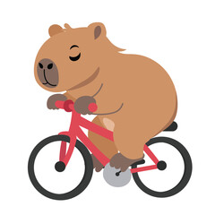 Cute Capybara is Driving by Bicycle. Hand Drawn Vector Art.