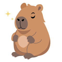 Cute Capybara is Dreaming. Hand Drawn Vector Art.