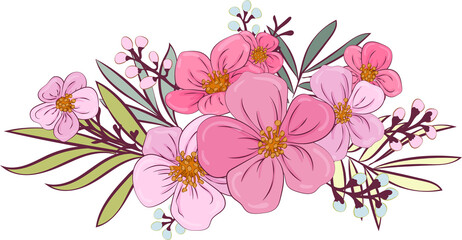 pink flowers. Romantic floral summer season beautiful card. on transparent, png. Floral festive pink flowers
