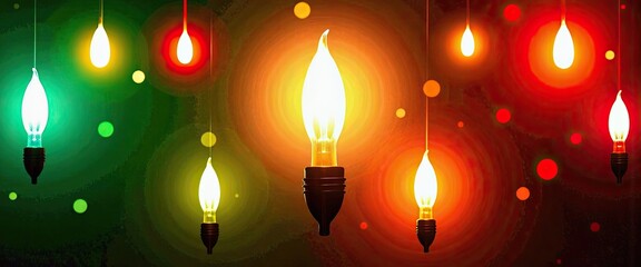 Vibrant Candle Bulbs Glow in Festive Lights Background Design