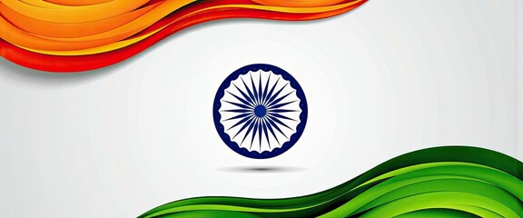 Vibrant Indian Flag Design with Saffron Orange Green Waves and Ashoka Chakra Symbol