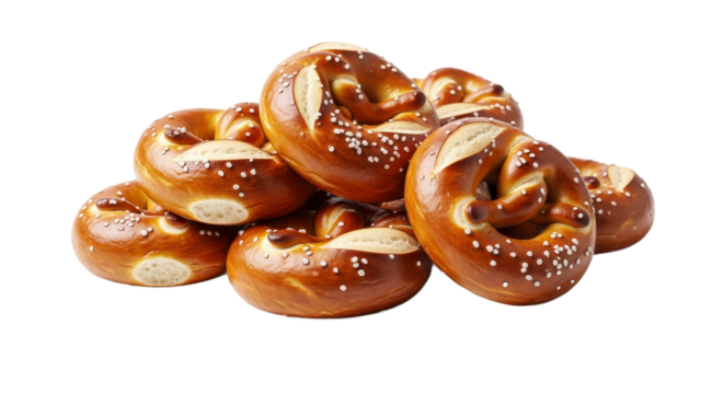 Stacked Bavarian Pretzels with Coarse Salt GoldenBrown Crust and Soft Interior
