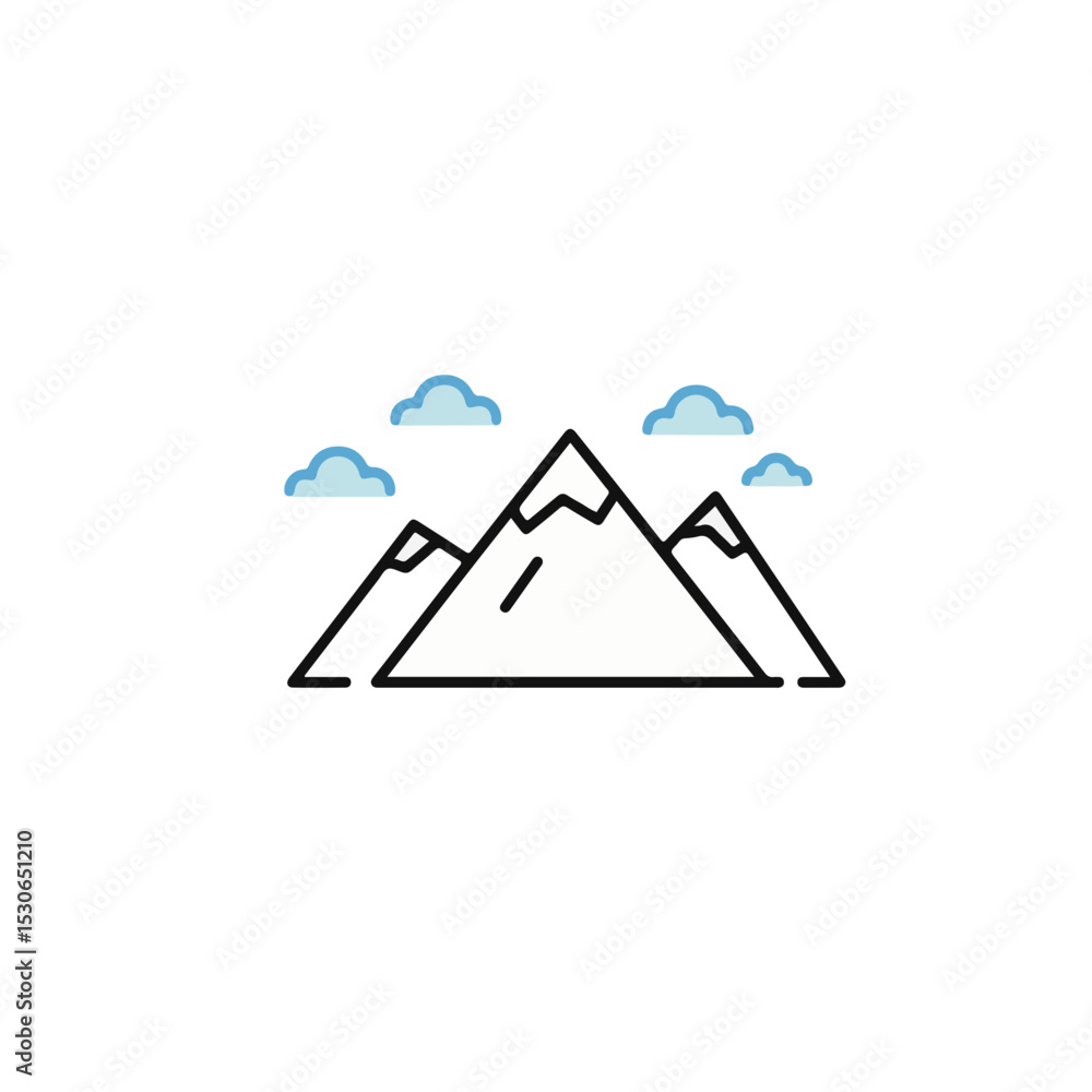 Poster a simple line art of a mountain range and clouds.