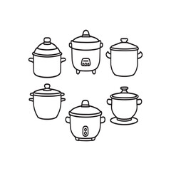 stylized rice cooker line art showing appliance in use