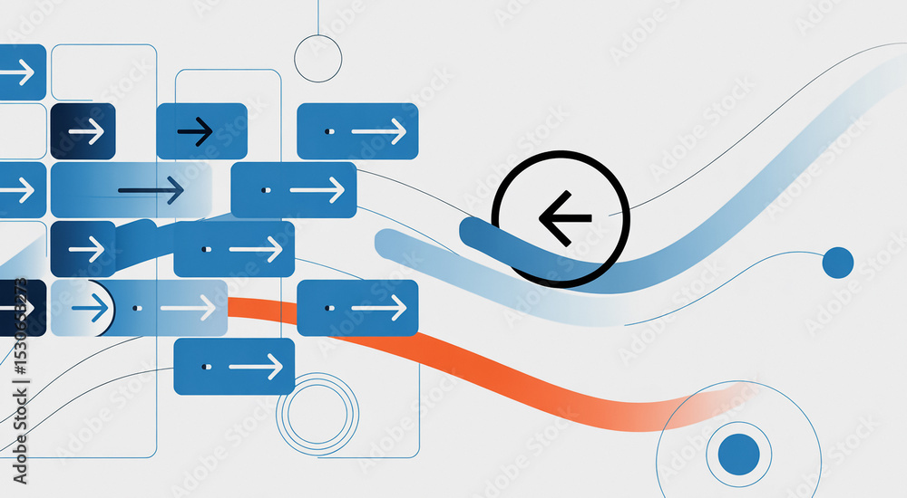 Fototapete Abstract graphic of directional arrows and flowing lines with a contrasting design layout.