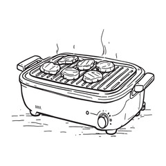 vector design of electric griller kitchen equipment outline drawing