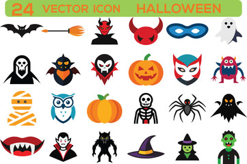 Halloween Vector Icon Set – Spooky, Scary, Cute Halloween Icons for Web & Print