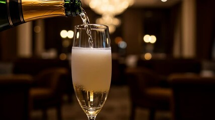 Sparkling champagne pouring into a flute glass in a luxurious setting   - Powered by Adobe