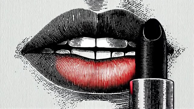 Lipstick applied to lips with close-up detail on bold colors  