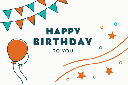 Festive Happy Birthday Card Design with Balloons Bunting and Stars