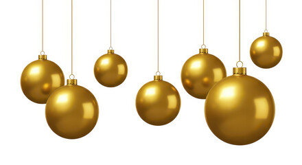 Golden Christmas hanging balls decoration, isolated on white background