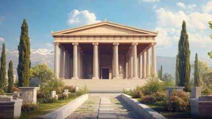 Obraz premium Ancient Greek Temple Reconstruction: A Majestic Architectural Marvel