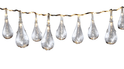 Raindrop string lights with transparent wire, realistic reflection