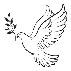 Dove of peace flying with wings spread as a symbol of freedom and love in a simple vector illustration