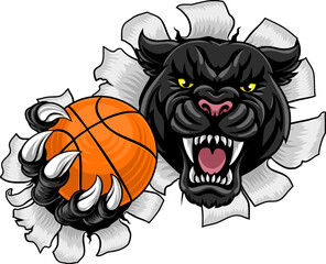 Black panther leopard or jaguar cat basketball sports team mascot holding a ball © Christos Georghiou