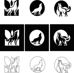 set of Wolf, fox, and jackal logo icon vector collection for wildlife, nature, or animal branding.