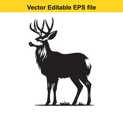 Majestic Mule Deer Buck Silhouette in Black and White