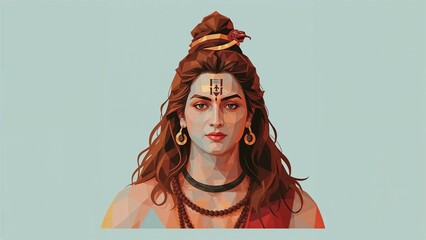 Vector portrait of Lord Shiva with a snake in his hair and detailed tilak.