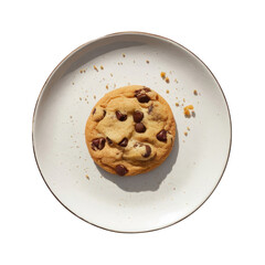 Classic Chocolate Chip Cookie on a White Plate: Warm, Crispy Treat with Melty Chocolates for Comfort Food and Baking Inspiration