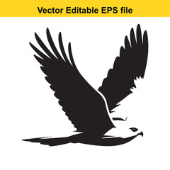Majestic Eagle in Flight: A Black and White Vector Illustration