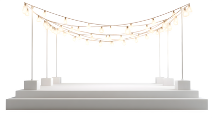String lights over empty display stand, ultra HD