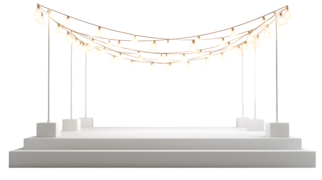 String lights over empty display stand, ultra HD